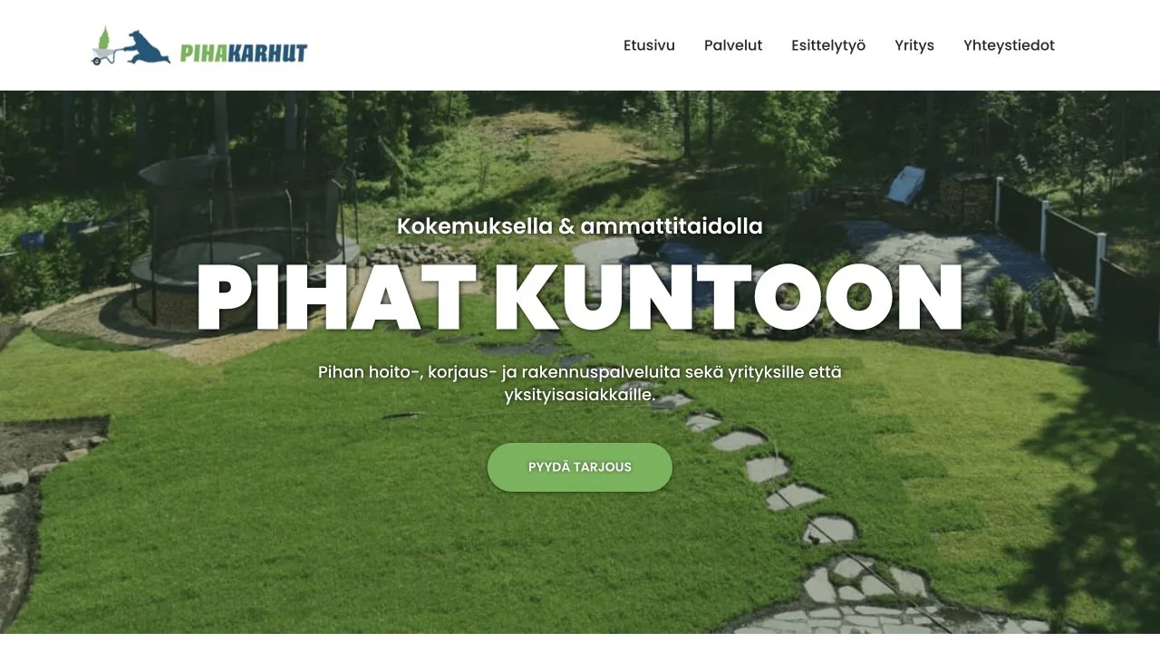 Pihakarhut – etusivun näkymä